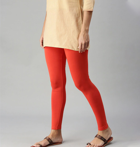 Women Rust Orange Solid Ankle-Length Leggings